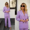 Élégant violet femmes costumes Double boutonnage fête bal Tuxedos Blazer tapis rouge OL tenue costume (veste + pantalon)