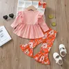 Ensembles de vêtements pour enfants filles tenues florales enfants robe à manches volantes hauts + pantalon évasé imprimé fleur + bandeau 3 pièces/ensemble printemps automne mode bébé vêtements