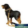 Dog Collars Leidingen Chain Leash Heavy Duty 18k Gold 15mm harnas arbeidsbesparende lente met lederen handvat voor middelgrote grote honden