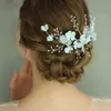 Jonnafe Light Blue Floral Commの結婚式のアクセサリー真珠のブライダルヘアジュエリー手作り女性の飾り