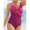 2022 Kvinnors badkläder One Piece V Neck Baddräkt Gradual Blå Bodysuit Feminin Sexig Slim Monokini Beachwear Bad Suit 2022