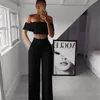 Summer White Black 2 Piece Set Women Clothing Wide Leg Pants Suits Sexy Croped Top + Long Trousers Fashion Woman Tracksuits T200825