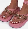 2024 Nya plattform Sandaler för kvinnor Fashion Ankel Lace-Up Platform Flip-Flops Sandaler Lagdagar Beach Shoes Designer Metal Chain Sandals
