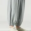 Drawstring Waist Streetwear Men Casual Trousers M-5XL Mens Casual Elastic Waist Linen Ankle Length Wide Leg Baggy Harem Pants X0723