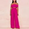 Ankomst Kvinnors Neon Sexiga Off-Shoulder Tube Top och Wide Leg Pants 2 Piece Celebrity Party Set 210525