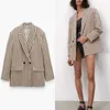 Za surdimensionné rayé vintage blazer femmes manches longues double boutonnage bureau dame blazers manteau femme vêtements d'extérieur en vrac top 210602