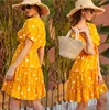 Moda Yaz Gömlek Elbiseler Kadın Parti Şifon Vintage Çiçek Kısa Kollu V Boyun Pileli Plaj Elbise Boyutu S-4XL