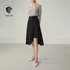 ファンサイラネン非対称のフリルエレガントな黒い長いスカート女性ハイウエストセクシーなAラインスカート女性スリムヴィンテージスカート210315