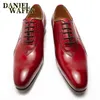 Men Oxford Shoes Men Dress Shoes Leather Italian Red Black Hand-polished Pointed Toe Lace up Wedding Office Formal Shoes