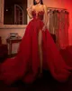 2021 vestidos de noite com trem destacável fora de ombro grânulos sereia vestidos de baile de formatura lace applique luxo vermelho festa vestido vestes de soirée