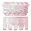 6/9 pcs menina recém-nascido unisex sólido bodysuits + calça algodão menino roupas de manga curta meninas bebê roupas desenhos animados 210309