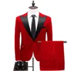 Mens Suit Customized velvet Wine Red Pant Suits Business Office Green Tuxedos Formal Work Wear Suit 3 Set(Blazer+Vest+Pants+Tie)