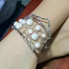 Bangle 2022 Imitation Pearl Cuff Bangles For Women Statement Alloy Geometric Grid Bracelet Wedding Fashion Jewelry