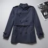 Kurzer Herren-Trenchcoat, locker, Khaki, Marineblau, Schwarz, zweireihig, Windjacke, Gabadian-Baumwolle, britischer Stil, Herbst- und Winterjacke 002