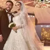 Abiti da sposa Church A Line 2022 Applicazioni in pizzo Collo trasparente Abiti da sposa taglie forti Schiena aperta Arabo Dubai Manica lunga Vestido De Novia 322