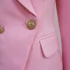 Blazer de styliste de haute qualité pour femmes, coupe ajustée, boutons de Lion en métal, veste à double boutonnage, rose bébé 211006