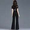 Summer Jumpsuit för kvinnor High Street Chiffon Floral Elegant Evening Party Black Flare Rompers Plus Size 2XL 3XL 4XL 210625