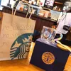 Nieuwe Starbucks Kleurrijke Diamond Handvat Glas Koffiekopje met Houten Deksel Lepel Gift Set Dubbele Isolatie Duidelijke Glas Mok Gratis verzending