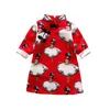 Cheongsam Chinese Style Dress Kids Girls New Years Slim Flower Cartoon Print Short Sleeve Kids Girls Princess Dress