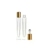 NEWnew 10 ml vide stylo carré en verre transparent rouleau sur bouteille avec bouchon en or en acier inoxydable roller ball pour parfum d'huile essentielle LLF12862