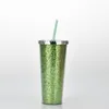 6st 24oz Glitter Straight Plastic Straw Cup with Lid Sports Water Bottle Coated Sequinse Shinny Coffee Ice Water Milk Mug Bar Par7413301