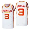 Aangepaste Durant # 3 McDonald American Basketball Jersey Genaaid Wit Rode S-4XL Naam en nummer Topkwaliteit