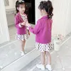 Girls Clothes Dot Pattern Children's For Jacket + Dress Clothing Sets Casual Style Costume 210527
