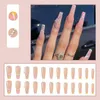 Falsche Nägel 24pcs nackt Sarg gefälschter europäischer lang rosa Blumen Acryl abtrennbare Schmetterling Braut Ballerina Nagelkunst Tipps prud22