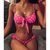 Ingaga Bikinis Mujer Sexy Wzburzyć Stroje kąpielowe Kobiety Krawat Przedni Swimsuit Polka Dot Drukuj Biquini Beach Nosić Bathers Suit Siatek 210621