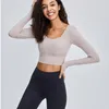 Yoga outfit damer sexig inre paded långärmad tröja Sportkläder Kvinnor push up löpande gym Gym Crop Top kläder