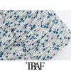 TRAF Mujeres Chic Moda Floral Estampado Drapeado Mini Falda Vintage Cintura Alta Cremallera Trasera Faldas Femeninas Casual Faldas Mujer 210721