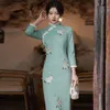 Ethnic Clothing Long Cheongsam Autumn Winter 2021 High-end Elegant Fashion Young Chinese Style Long-sleeved Daily Catwalk Dress