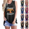 Kvinnor Underwaist Happy Camper Tryckt T-shirt Camping Tryckkjorta O-Neck Shirts Casual Ärmlös Garment Top Loose Summer Clothing 8Colors WMQ1313