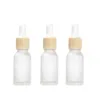 Flacon compte-gouttes en verre givré, flacon compte-gouttes vide pour liquide, pour parfum cosmétique, avec couvercles en bois imité, 10ml, 15ml, 20ml, 30ml, 50ml