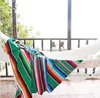 150 * 200cmメキシコ風タッセルテーブルクロス虹パターン綿カラーストリップショールカーニバルブランケットパーティーの結婚式の装飾
