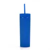 Hoge kwaliteit 16oz Mokken Dubbellaags Plastic Frosted Rubber Paint Water Cup Straight Body Straw Cup XG0379-1