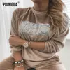 Spring Winter Street Hoodies Gold Letters Printed Sweatshirts Warm Women Fashion Full Pullovers O-neck Velour Tops PR2286G 210910