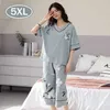 M-5XL Plus Rozmiar 100% Bawełna Damska Nightie Piżamy Krótkie Piżamy Zestaw Letni Sleepwear Strona główna Ubrania 100 kg Pijamama Verano Mujer 210809