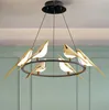 Deyidn Lampe à suspension nordique pie oiseau rond doré lustre salon salle à manger bar villa suspension lumière de luxe lumière créative