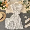 Summer Kleid Polka Dot Chiffon Dress Fashion Ladies Scollo a V Ruffles Fasciatura Dreses Donna aderente Abito corto Vestidos 210525