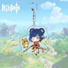 Anime spel Genshin Impact Keychain Söt Zhongli Mona Karaktär Akryl Figur Keyrings Key Holder Bag Hängsmycke Barbara Trinket G1019
