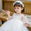 Girl039s klänningar Fashion Sequin Floral Flower Girl Dress for Wedding Princess White Tulle Baby Girls Bopning Dopning 1st BI4118744
