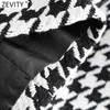 ZEVITY Women Vintage Houndstooth Plaid Print Casual Slim POUNTROKKROok Faldas Mujer Vrouwelijke rug Zipper Chic Vestidos QUN707 210311