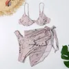 Kvinnors badkläder sexig tie-dye baddräkt 3-stycken mesh bikini set triangel mikro sträng halter kvinnor låg midje baddräkt #g3