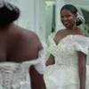 Plus Size Off Ramię Suknia Ślubna Luksusowa Błyszczy Kryształ Zroszony Linia Wielowarstwowa Suknia Ślubna Crosta Powrót Suknie Małżeństwo Robe de Mariée