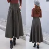 Women Skirts Fashion Winter Fashion Warm Winter Office Wool Maxi Skirt Femme Saia Long High Waist RETRO PLAID LAPINA 818I 210309