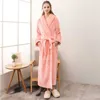 Bathrobe de Bathrobe Outono Inverno Quente Homewear Terry Robe Sólido Manga Longa Espesso Casual Roupas Vestido para dormir 210924