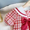 LOVE DDMM Abbigliamento per ragazze Abiti Moda estiva Abbigliamento per bambini Bow Plaid Print Comfort Dress For Girl Clothes 210715