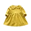 Bebek Kız Bahar Uzun Kollu Katı Elbise çocuk Giysileri Tek Parça Küçük Çocuk Sevimli Bebek Yaka Karikatür Prenses Elbiseler X114 Q0716