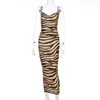 Sommar sexiga kvinnor mångfärgade zebra hud print cami lång klänning spaghetti band ärmlös fest slank bodycon klänningar y1006